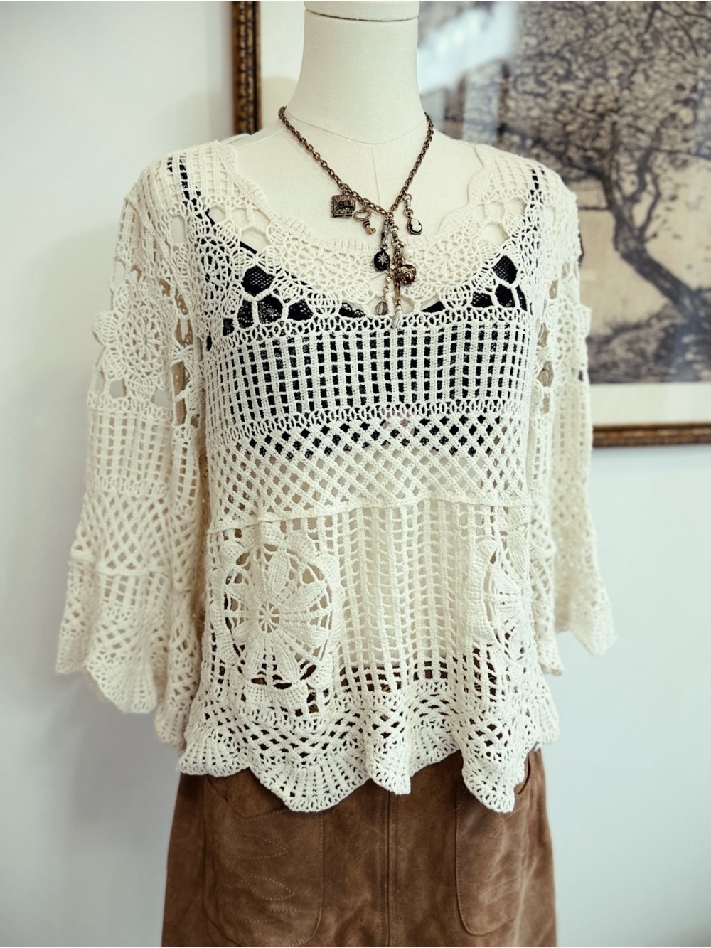 ✨ FREE PEOPLE vintage crochet top doesn't